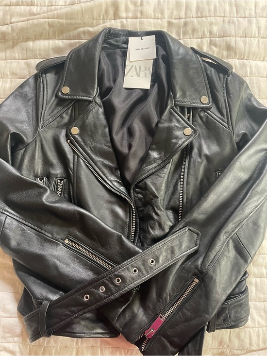 Zara Jackets & Blazers - Zara Black Leather Asymmetrical Biker Jacket
